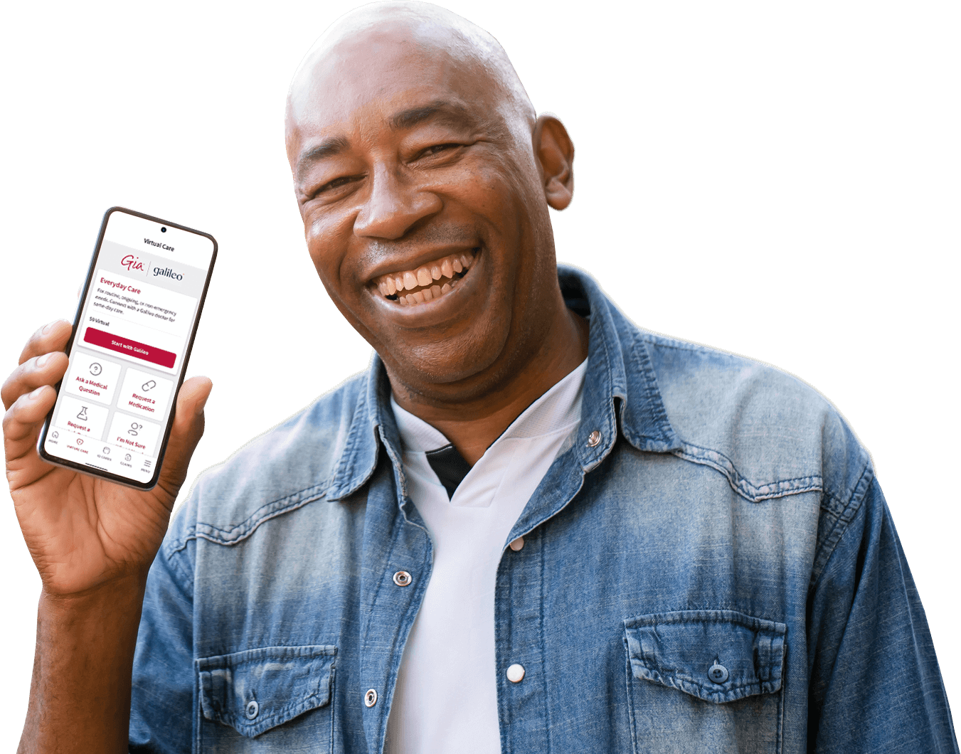 man with Gia by MVP app on phone